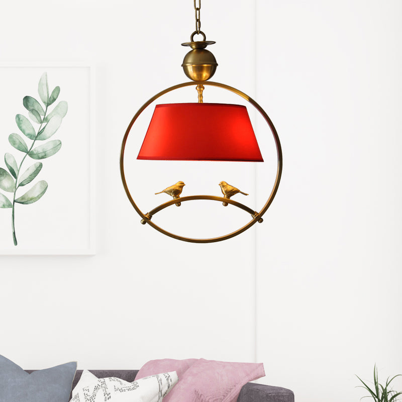 Fabric Conical Pendant Light Traditional 1 Light Living Room Hanging Ceiling Light in White/Black/Red Clearhalo 'Ceiling Lights' 'Pendant Lights' 'Pendants' Lighting' 203528