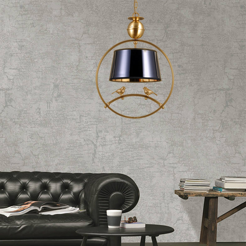 Fabric Conical Pendant Light Traditional 1 Light Living Room Hanging Ceiling Light in White/Black/Red Black Clearhalo 'Ceiling Lights' 'Pendant Lights' 'Pendants' Lighting' 203534_435a561b-2828-41e9-b38a-23cabdbb3c41