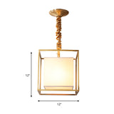 Square Fabric Chandelier Light Traditional 2/3/4 Lights Dining Room Ceiling Light Fixture with Gold Cubic Frame, 10"/12"/16" Wide Clearhalo 'Ceiling Lights' 'Chandeliers' Lighting' options 203561