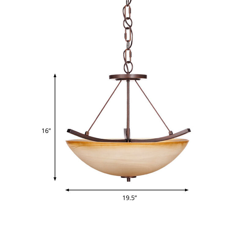 3 Lights Bowl Chandelier Light Traditional Beige Glass Suspension Lighting for Corridor Clearhalo 'Ceiling Lights' 'Chandeliers' 'Close To Ceiling Lights' 'Glass shade' 'Glass' Lighting' 203610