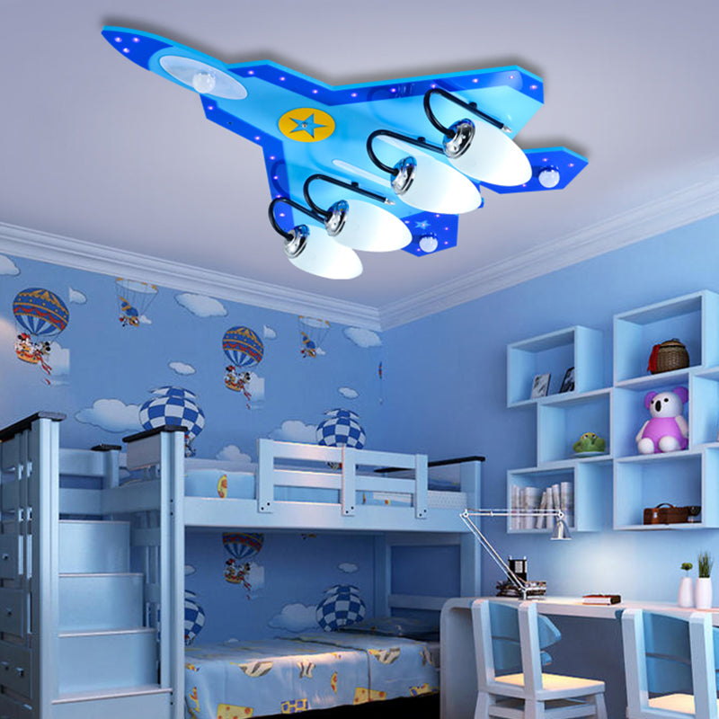 Wood Airplane Ceiling Mount Light 4 Heads Cool LED Ceiling Lamp for Nursing Room Blue A Clearhalo 'Ceiling Lights' 'Close To Ceiling Lights' 'Close to ceiling' 'Flush mount' Lighting' 203684