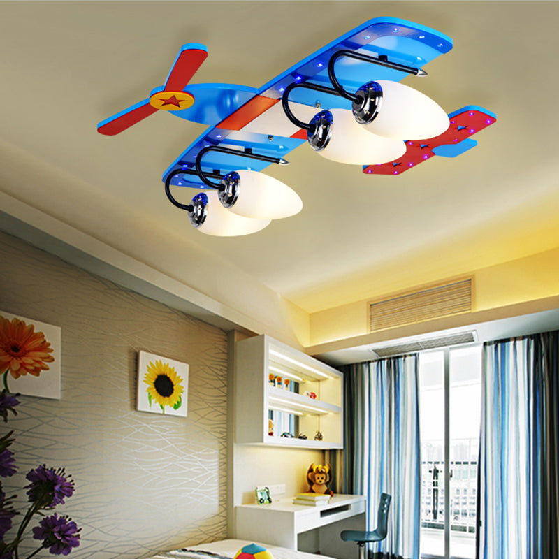 Wood Airplane Ceiling Mount Light 4 Heads Cool LED Ceiling Lamp for Nursing Room Blue B Clearhalo 'Ceiling Lights' 'Close To Ceiling Lights' 'Close to ceiling' 'Flush mount' Lighting' 203688