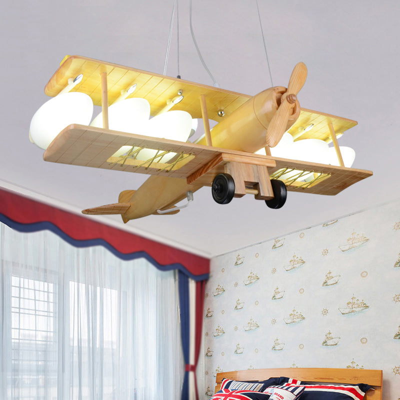 Nordic Style Beige Pendant Light Glider Shaped Wood Hanging Light for Kindergarten Wood A Clearhalo 'Ceiling Lights' 'Chandeliers' Lighting' options 203716_3b31f18d-ce4c-40cb-bda7-8a8a18d20d09