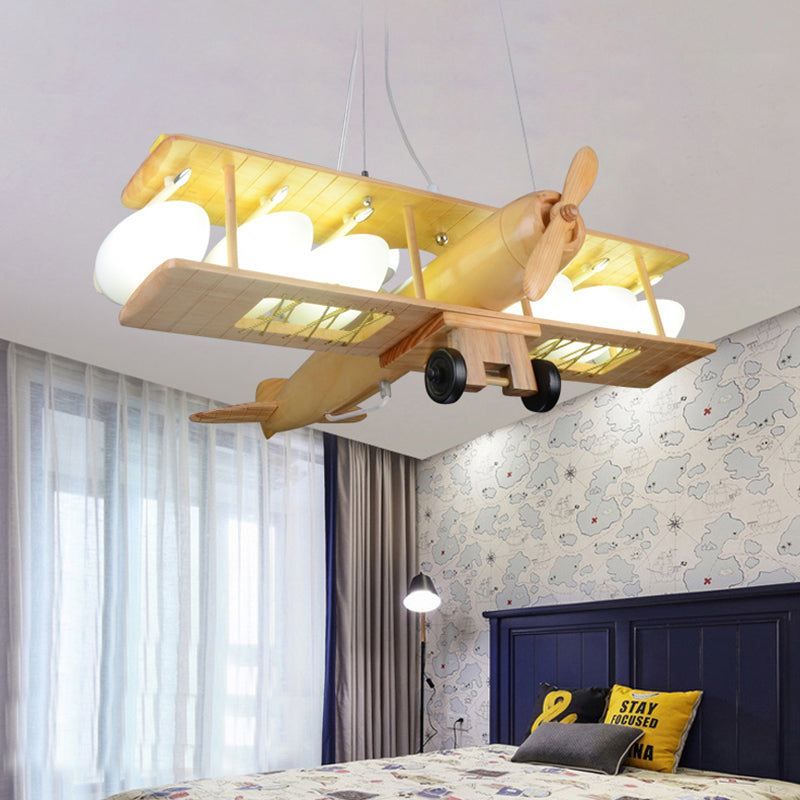 Nordic Style Beige Pendant Light Glider Shaped Wood Hanging Light for Kindergarten Clearhalo 'Ceiling Lights' 'Chandeliers' Lighting' options 203717