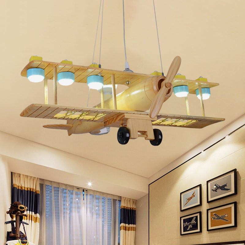Nordic Style Beige Pendant Light Glider Shaped Wood Hanging Light for Kindergarten Clearhalo 'Ceiling Lights' 'Chandeliers' Lighting' options 203720