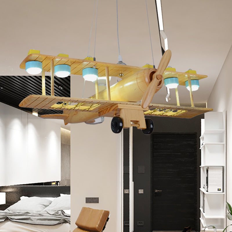 Nordic Style Beige Pendant Light Glider Shaped Wood Hanging Light for Kindergarten Clearhalo 'Ceiling Lights' 'Chandeliers' Lighting' options 203721