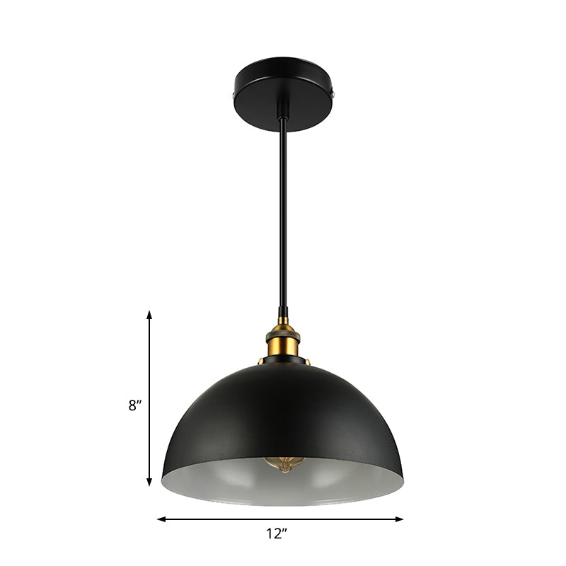 Black/White 1 Head Ceiling Light Antique Style Metallic Domed Pendant Lighting for Restaurant, 12"/16" Dia Clearhalo 'Art Deco Pendants' 'Black' 'Cast Iron' 'Ceiling Lights' 'Ceramic' 'Crystal' 'Industrial Pendants' 'Industrial' 'Metal' 'Middle Century Pendants' 'Pendant Lights' 'Pendants' 'Rustic Pendants' 'Tiffany' Lighting' 203755