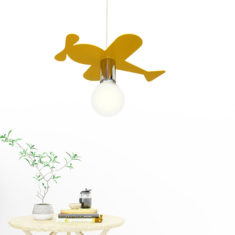 Kids Bright Colored Pendant Light Airplane 1 Light Metal LED Ceiling Lamp for Foyer Yellow Clearhalo 'Ceiling Lights' 'Pendant Lights' 'Pendants' Lighting' 203792_b692b77f-c1b0-4385-a87b-25d8a5693e5b