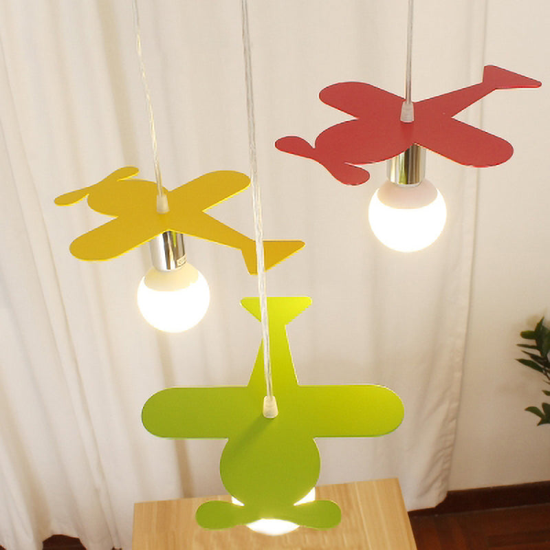 Kids Bright Colored Pendant Light Airplane 1 Light Metal LED Ceiling Lamp for Foyer Red-Yellow-Green Clearhalo 'Ceiling Lights' 'Pendant Lights' 'Pendants' Lighting' 203805_ae6ef345-ad4f-445b-992a-2c3f5e63f78b