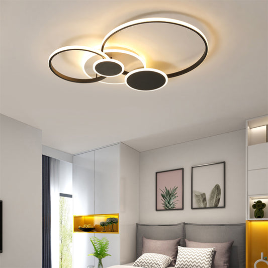 Metallic Rings Flushmount Lighting Modernism LED Semi Flush Ceiling Light in Black (The customization will be 7 days) Black Clearhalo 'Ceiling Lights' 'Close To Ceiling Lights' 'Close to ceiling' 'Semi-flushmount' Lighting' 2038366