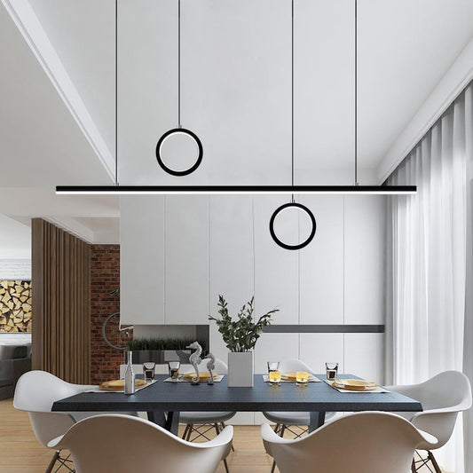 Linear Dining Room Island Pendant Light Acrylic LED Nordic Chandelier Lamp with Dual Ring Design in Black Black Clearhalo 'Ceiling Lights' 'Island Lights' Lighting' 2038393