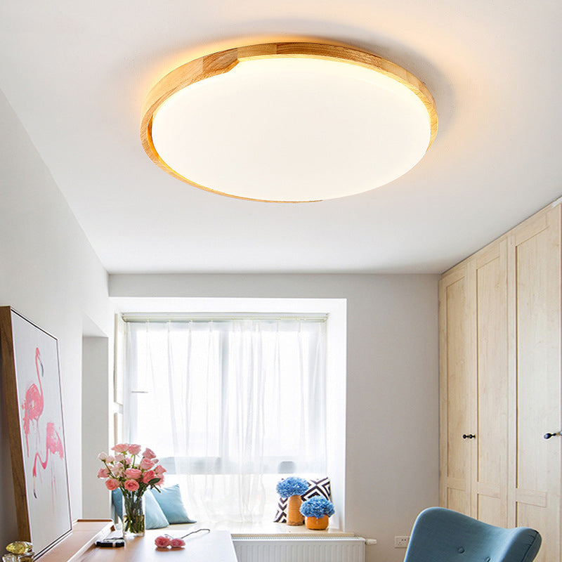 Round LED Flush Ceiling Light Simple Wood Living Room Flush Mount Lighting Fixture in Beige Clearhalo 'Ceiling Lights' 'Close To Ceiling Lights' 'Close to ceiling' 'Flush mount' Lighting' 2038428