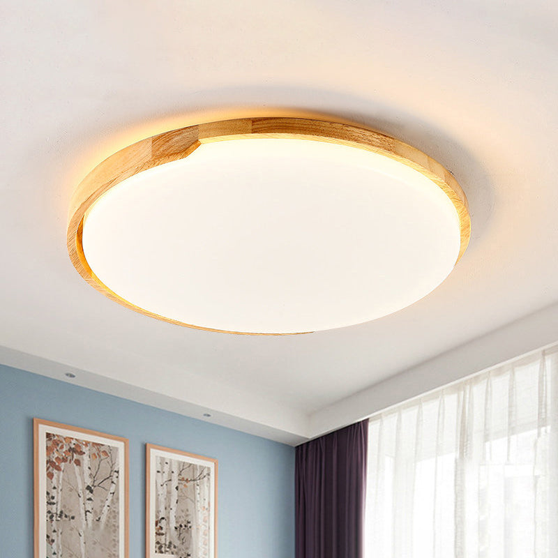 Round LED Flush Ceiling Light Simple Wood Living Room Flush Mount Lighting Fixture in Beige Clearhalo 'Ceiling Lights' 'Close To Ceiling Lights' 'Close to ceiling' 'Flush mount' Lighting' 2038429