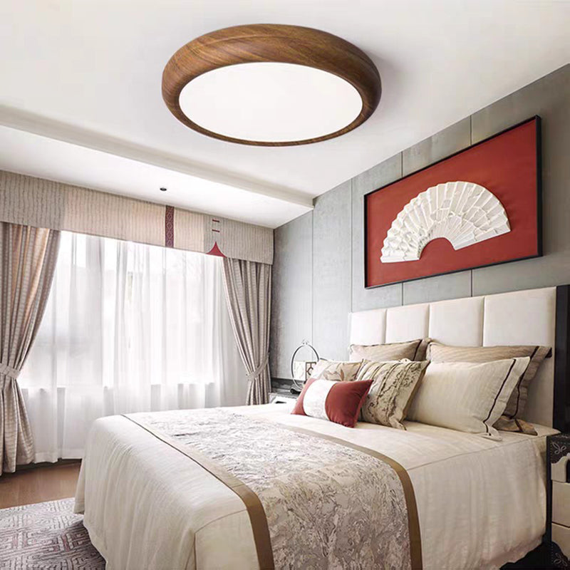 Contemporary Circular Flush Fixture Wooden Living Room LED Ceiling Light Flush Mount Wood Clearhalo 'Ceiling Lights' 'Close To Ceiling Lights' 'Close to ceiling' 'Flush mount' Lighting' 2038437