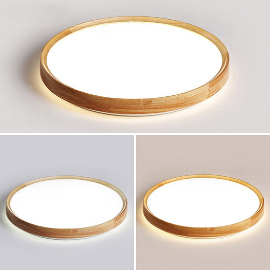 Wooden Round LED Flush Mount Contemporary Beige Flushmount Ceiling Light for Living Room Clearhalo 'Ceiling Lights' 'Close To Ceiling Lights' 'Close to ceiling' 'Flush mount' Lighting' 2038444