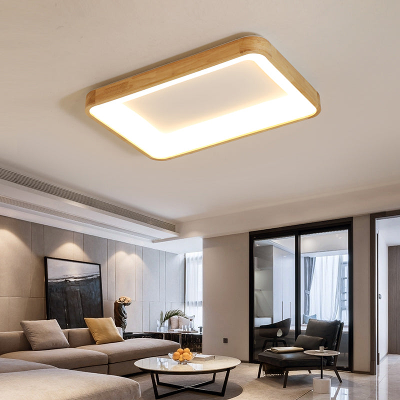 Geometric LED Flush Light Nordic Wooden Living Room LED Flush Mount Ceiling Light in Beige Wood Rectangle Clearhalo 'Ceiling Lights' 'Close To Ceiling Lights' 'Close to ceiling' 'Flush mount' Lighting' 2038452