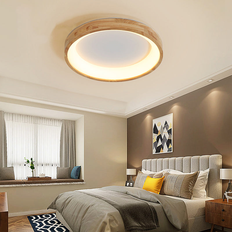 Geometric LED Flush Light Nordic Wooden Living Room LED Flush Mount Ceiling Light in Beige Wood Round Clearhalo 'Ceiling Lights' 'Close To Ceiling Lights' 'Close to ceiling' 'Flush mount' Lighting' 2038454