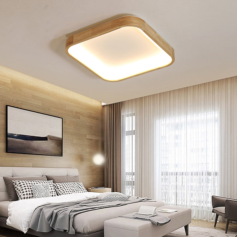 Geometric LED Flush Light Nordic Wooden Living Room LED Flush Mount Ceiling Light in Beige Wood Square Clearhalo 'Ceiling Lights' 'Close To Ceiling Lights' 'Close to ceiling' 'Flush mount' Lighting' 2038458