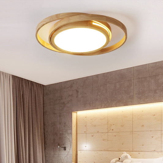 Rings Wooden LED Flush Ceiling Light Nordic Beige Flush Mount Lighting Fixture for Bedroom Clearhalo 'Ceiling Lights' 'Close To Ceiling Lights' 'Close to ceiling' 'Flush mount' Lighting' 2038473