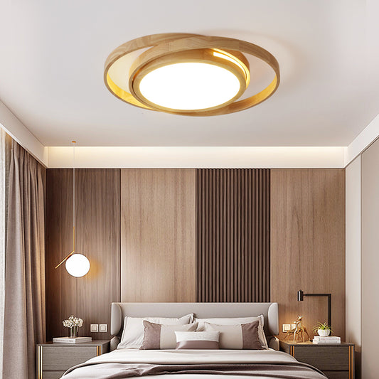 Rings Wooden LED Flush Ceiling Light Nordic Beige Flush Mount Lighting Fixture for Bedroom Clearhalo 'Ceiling Lights' 'Close To Ceiling Lights' 'Close to ceiling' 'Flush mount' Lighting' 2038474