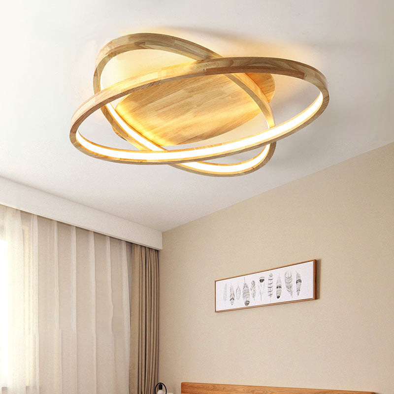 Wooden Ellipse LED Flush Mount Contemporary Beige Flushmount Ceiling Light for Living Room Wood Clearhalo 'Ceiling Lights' 'Close To Ceiling Lights' 'Close to ceiling' 'Flush mount' Lighting' 2038479