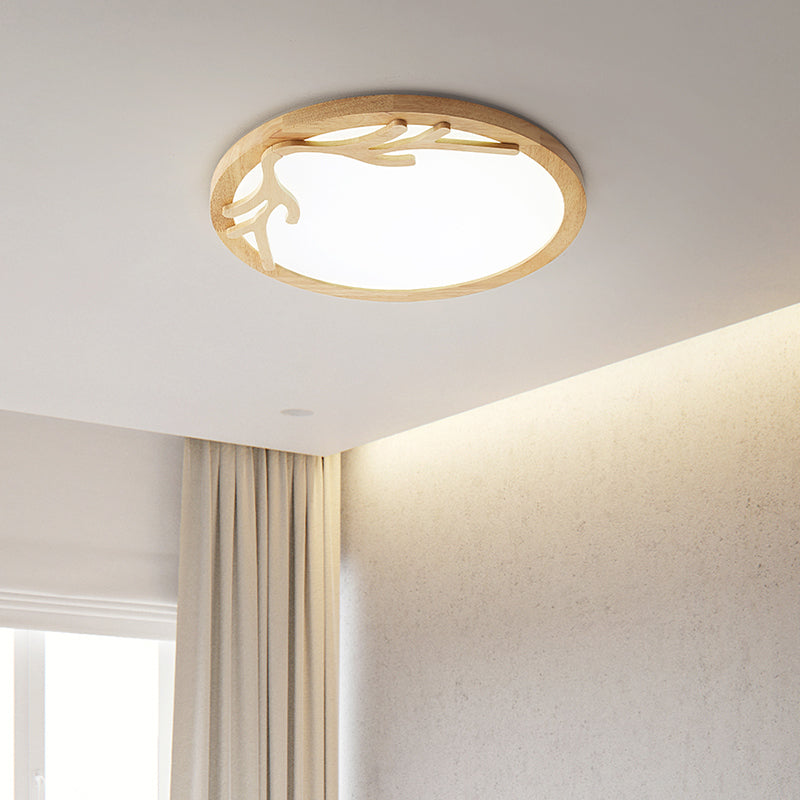 Modern Deer Antler Flush Mount Light Wooden Bedroom LED Ceiling Light Flush Mount with Acrylic Diffuser, Beige Wood Clearhalo 'Ceiling Lights' 'Close To Ceiling Lights' 'Close to ceiling' 'Flush mount' Lighting' 2038486