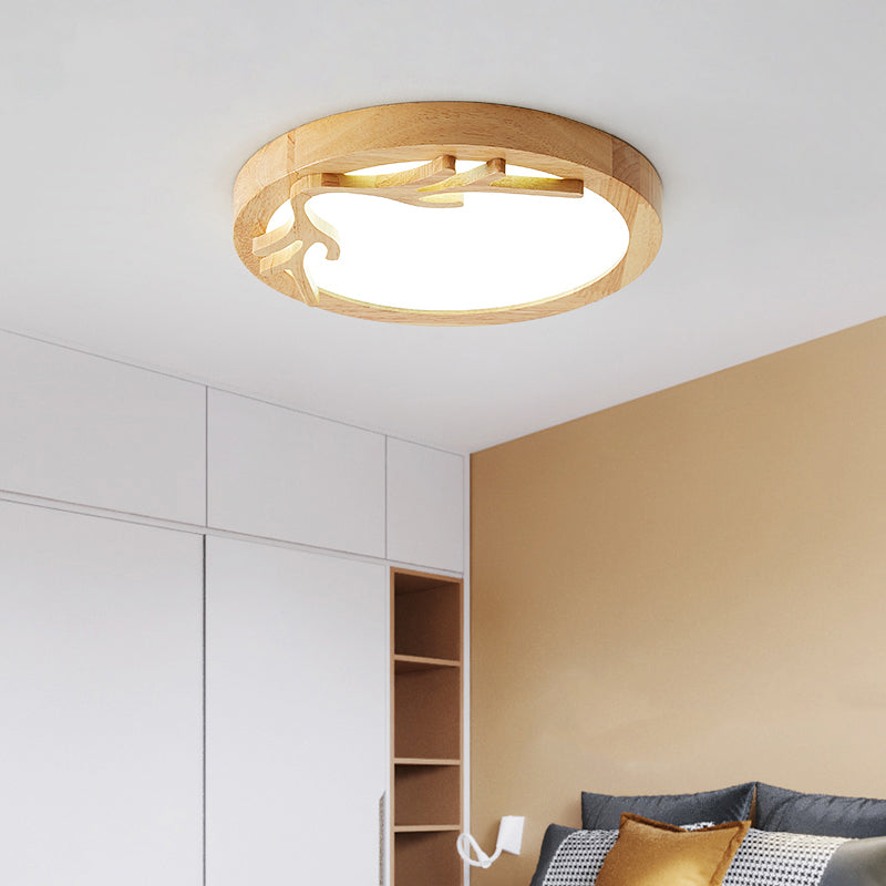 Modern Deer Antler Flush Mount Light Wooden Bedroom LED Ceiling Light Flush Mount with Acrylic Diffuser, Beige Clearhalo 'Ceiling Lights' 'Close To Ceiling Lights' 'Close to ceiling' 'Flush mount' Lighting' 2038488