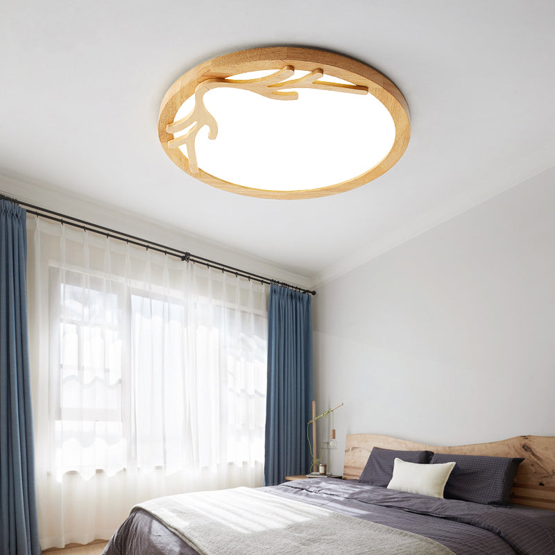 Modern Deer Antler Flush Mount Light Wooden Bedroom LED Ceiling Light Flush Mount with Acrylic Diffuser, Beige Clearhalo 'Ceiling Lights' 'Close To Ceiling Lights' 'Close to ceiling' 'Flush mount' Lighting' 2038489