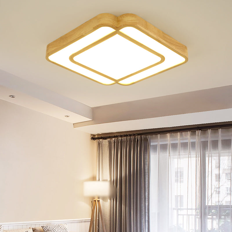 Diamond Shape Bedroom LED Flush Mount Lamp Wooden Simple Flush Light Fixture in Beige Wood Clearhalo 'Ceiling Lights' 'Close To Ceiling Lights' 'Close to ceiling' 'Flush mount' Lighting' 2038492