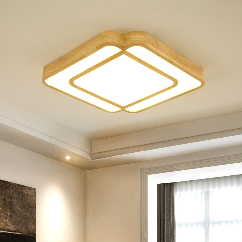 Diamond Shape Bedroom LED Flush Mount Lamp Wooden Simple Flush Light Fixture in Beige Clearhalo 'Ceiling Lights' 'Close To Ceiling Lights' 'Close to ceiling' 'Flush mount' Lighting' 2038493