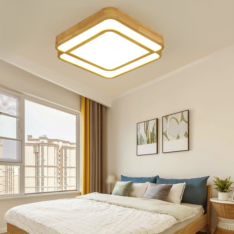 Diamond Shape Bedroom LED Flush Mount Lamp Wooden Simple Flush Light Fixture in Beige Clearhalo 'Ceiling Lights' 'Close To Ceiling Lights' 'Close to ceiling' 'Flush mount' Lighting' 2038494