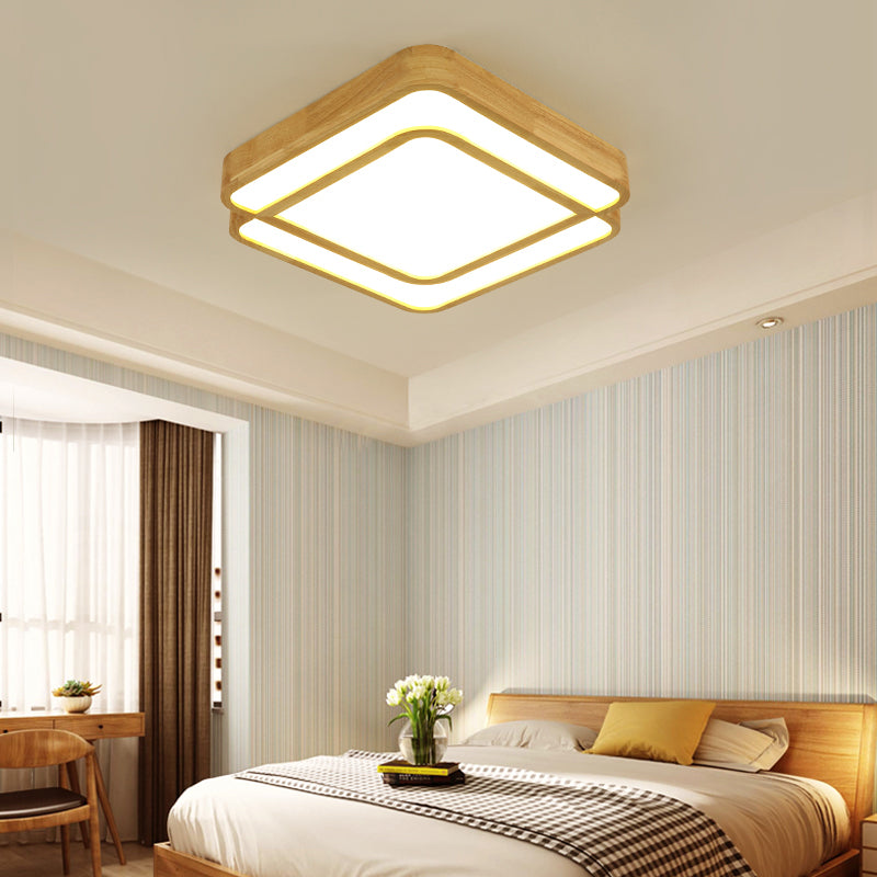 Diamond Shape Bedroom LED Flush Mount Lamp Wooden Simple Flush Light Fixture in Beige Clearhalo 'Ceiling Lights' 'Close To Ceiling Lights' 'Close to ceiling' 'Flush mount' Lighting' 2038495