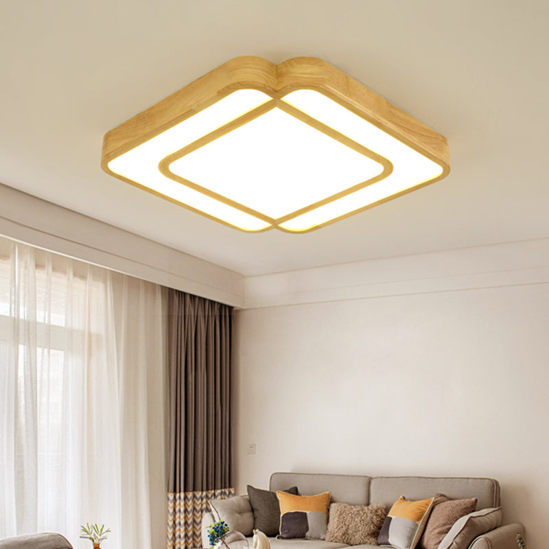 Diamond Shape Bedroom LED Flush Mount Lamp Wooden Simple Flush Light Fixture in Beige Clearhalo 'Ceiling Lights' 'Close To Ceiling Lights' 'Close to ceiling' 'Flush mount' Lighting' 2038497