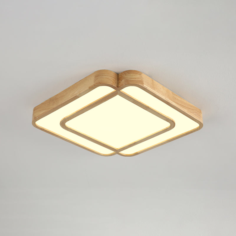 Diamond Shape Bedroom LED Flush Mount Lamp Wooden Simple Flush Light Fixture in Beige Clearhalo 'Ceiling Lights' 'Close To Ceiling Lights' 'Close to ceiling' 'Flush mount' Lighting' 2038499