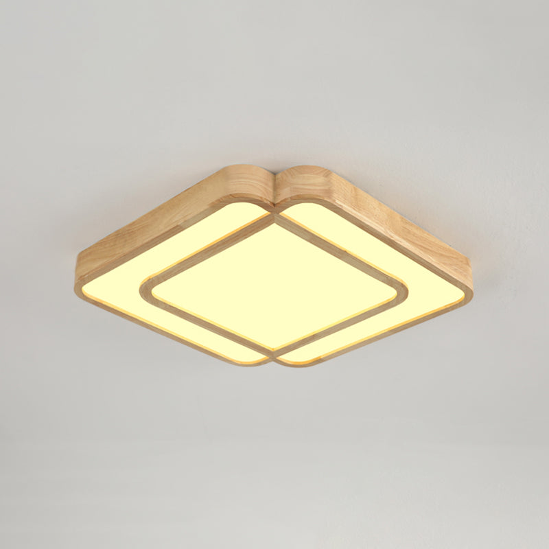 Diamond Shape Bedroom LED Flush Mount Lamp Wooden Simple Flush Light Fixture in Beige Clearhalo 'Ceiling Lights' 'Close To Ceiling Lights' 'Close to ceiling' 'Flush mount' Lighting' 2038500