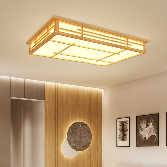 Japanese Geometric LED Flush Ceiling Light Acrylic Living Room Flush Mount Lighting Fixture in Wood Wood Rectangle Clearhalo 'Ceiling Lights' 'Close To Ceiling Lights' 'Close to ceiling' 'Flush mount' Lighting' 2038513