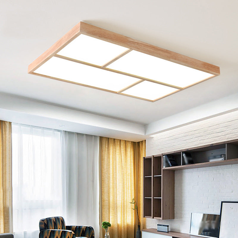 Geometric Splicing Wooden Flush Mount Light Simple Beige LED Ceiling Light Flush Mount for Living Room Clearhalo 'Ceiling Lights' 'Close To Ceiling Lights' 'Close to ceiling' 'Flush mount' Lighting' 2038563