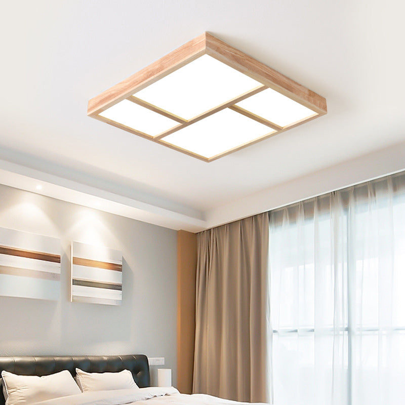 Geometric Splicing Wooden Flush Mount Light Simple Beige LED Ceiling Light Flush Mount for Living Room Clearhalo 'Ceiling Lights' 'Close To Ceiling Lights' 'Close to ceiling' 'Flush mount' Lighting' 2038566