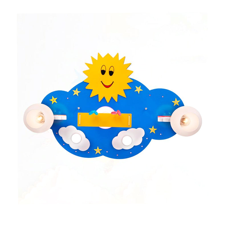 Kindergarten Sun Semi Flush Mount Light Wood Cloud Shaped Ceiling Lamp with Rabbit Clearhalo 'Ceiling Lights' 'Close To Ceiling Lights' 'Close to ceiling' 'Flush mount' Lighting' 203857