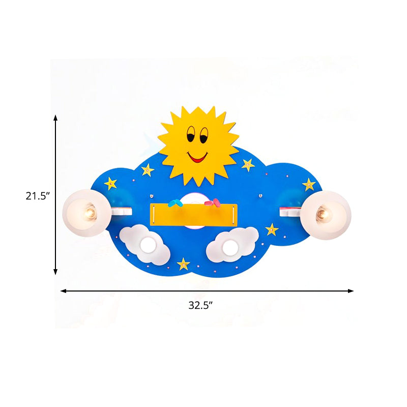 Kindergarten Sun Semi Flush Mount Light Wood Cloud Shaped Ceiling Lamp with Rabbit Clearhalo 'Ceiling Lights' 'Close To Ceiling Lights' 'Close to ceiling' 'Flush mount' Lighting' 203858