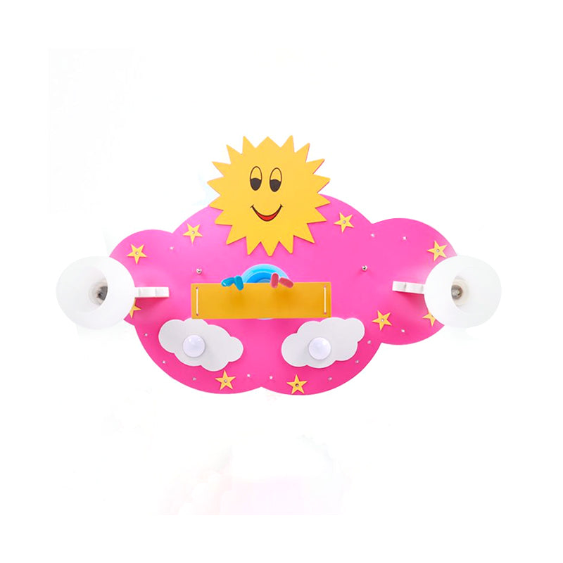 Kindergarten Sun Semi Flush Mount Light Wood Cloud Shaped Ceiling Lamp with Rabbit Clearhalo 'Ceiling Lights' 'Close To Ceiling Lights' 'Close to ceiling' 'Flush mount' Lighting' 203860