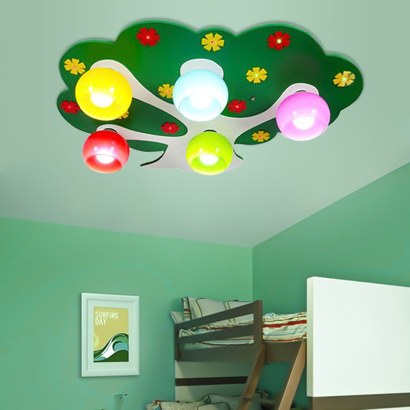 Lovely Cartoon Tree Ceiling Mount Light 5 Lights Acrylic LED Ceiling Lamp for Nursing Room Green A Clearhalo 'Ceiling Lights' 'Close To Ceiling Lights' 'Close to ceiling' 'Flush mount' Lighting' 203870