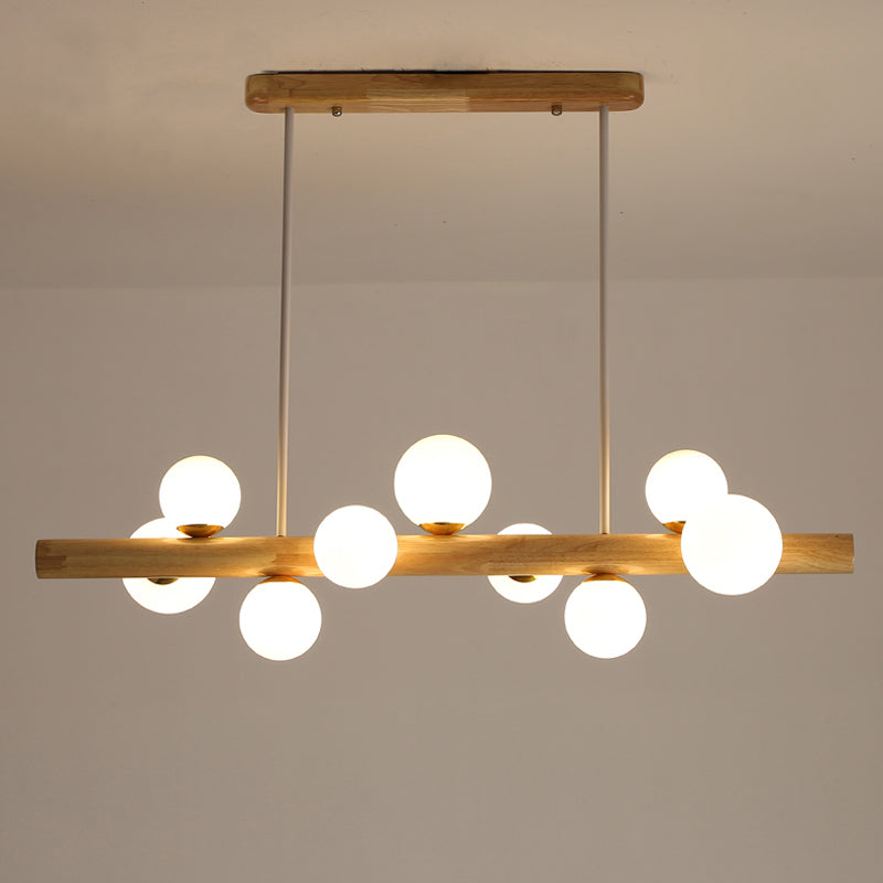 Linear Dining Room Island Light Wooden LED Simple Hanging Ceiling Light with Cream Glass Shade Clearhalo 'Ceiling Lights' 'Island Lights' Lighting' 2038723