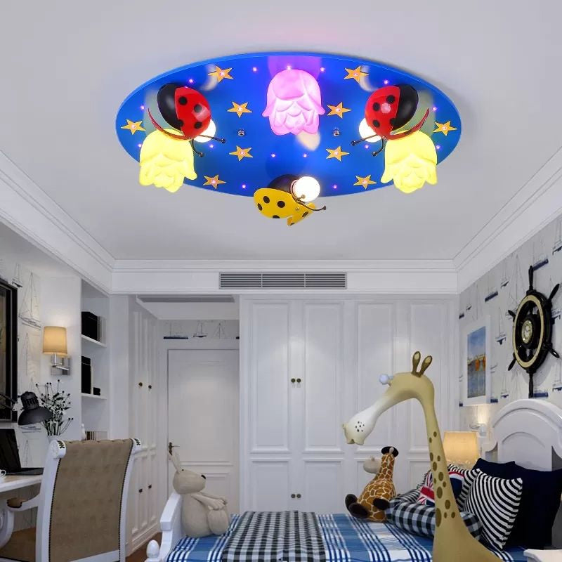 Cartoon Starry LED Flush Mount Light with Flower and Ladybug 4 Lights Ceiling Lamp for Foyer Blue Clearhalo 'Ceiling Lights' 'Close To Ceiling Lights' 'Close to ceiling' 'Flush mount' Lighting' 203873