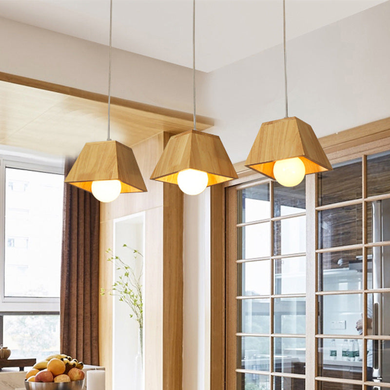 Tapered Shaped Dining Room LED Ceiling Light Wooden 3 Heads Nordic Multi Light Pendant Wood Clearhalo 'Ceiling Lights' 'Modern Pendants' 'Modern' 'Pendant Lights' 'Pendants' Lighting' 2038733