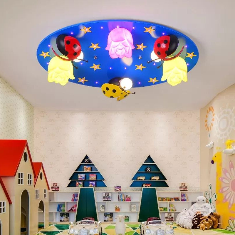 Cartoon Starry LED Flush Mount Light with Flower and Ladybug 4 Lights Ceiling Lamp for Foyer Clearhalo 'Ceiling Lights' 'Close To Ceiling Lights' 'Close to ceiling' 'Flush mount' Lighting' 203874