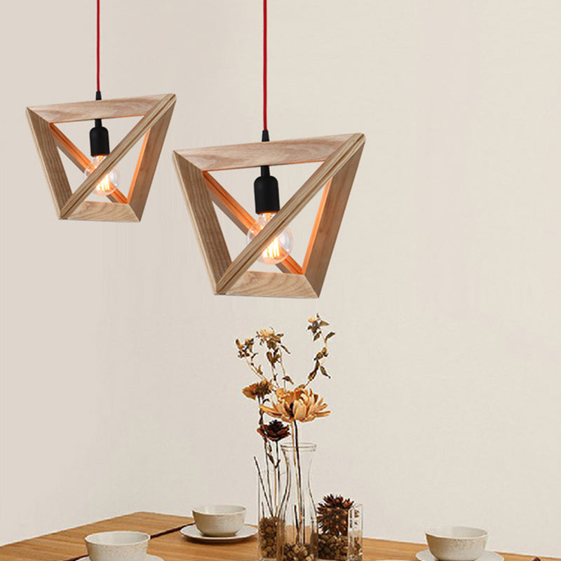 Geometric Shade Dining Room Hanging Lamp Wooden 1��Head Contemporary Pendant Ceiling Light Wood Clearhalo 'Ceiling Lights' 'Modern Pendants' 'Modern' 'Pendant Lights' 'Pendants' Lighting' 2038749