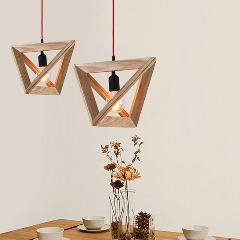 Geometric Shade Dining Room Hanging Lamp Wooden 1 Head Contemporary Pendant Ceiling Light Wood Clearhalo 'Ceiling Lights' 'Lighting' 'Pendant Lights' 2038749_c730cb8e-e106-4948-9e0d-31254a496172