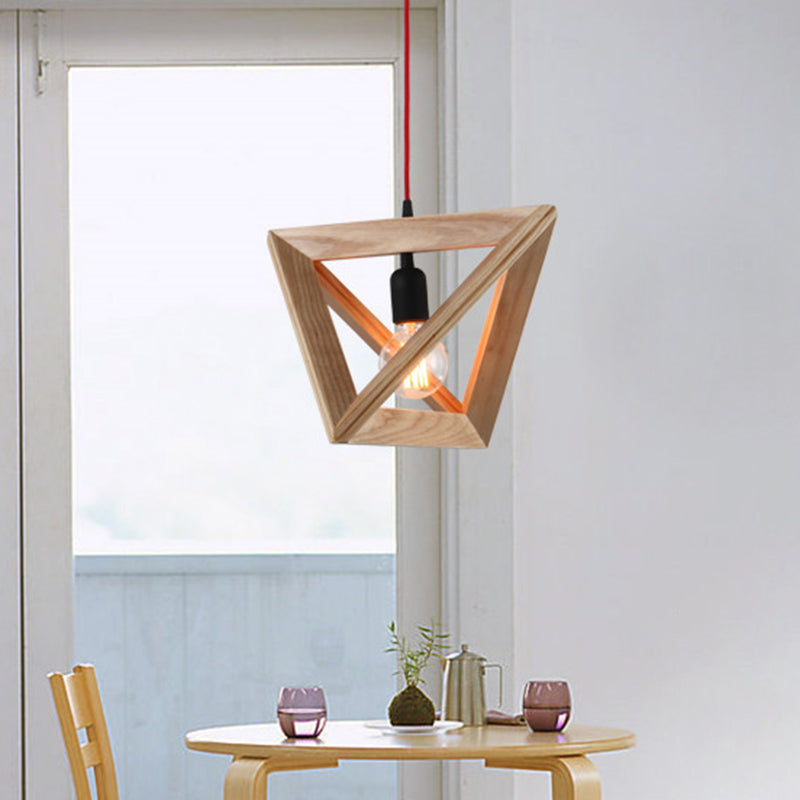 Geometric Shade Dining Room Hanging Lamp Wooden 1 Head Contemporary Pendant Ceiling Light Clearhalo 'Ceiling Lights' 'Lighting' 'Pendant Lights' 2038751_efee1aa4-225f-4a5f-889b-92cfb272471d