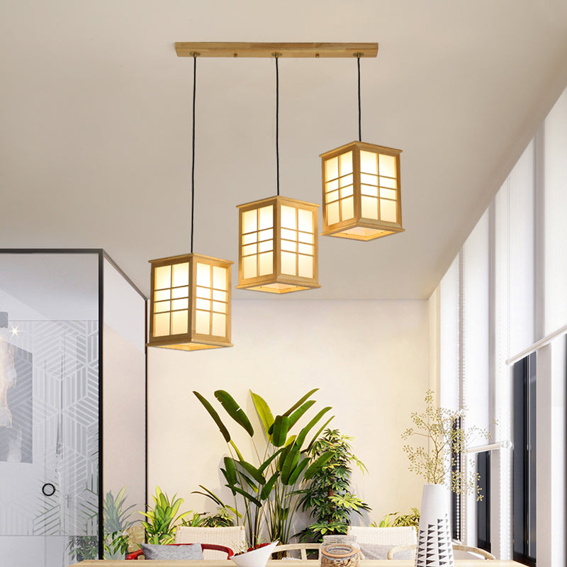 Modern Rectangle Shaped Multi-Pendant Wooden LED Dining Room Hanging Light Fixture 3 Wood Clearhalo 'Ceiling Lights' 'Modern Pendants' 'Modern' 'Pendant Lights' 'Pendants' Lighting' 2038754